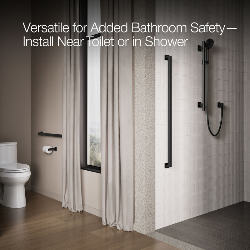 Square Metal Grab Bar for Shower, Bathroom Safety Grab Bar, Tub Rail, 26" W, Matte Black