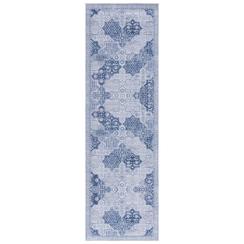 Ziebarth 193 M/W S/R Area Rug In Grey / Navy, Runner 2'6" x 8'