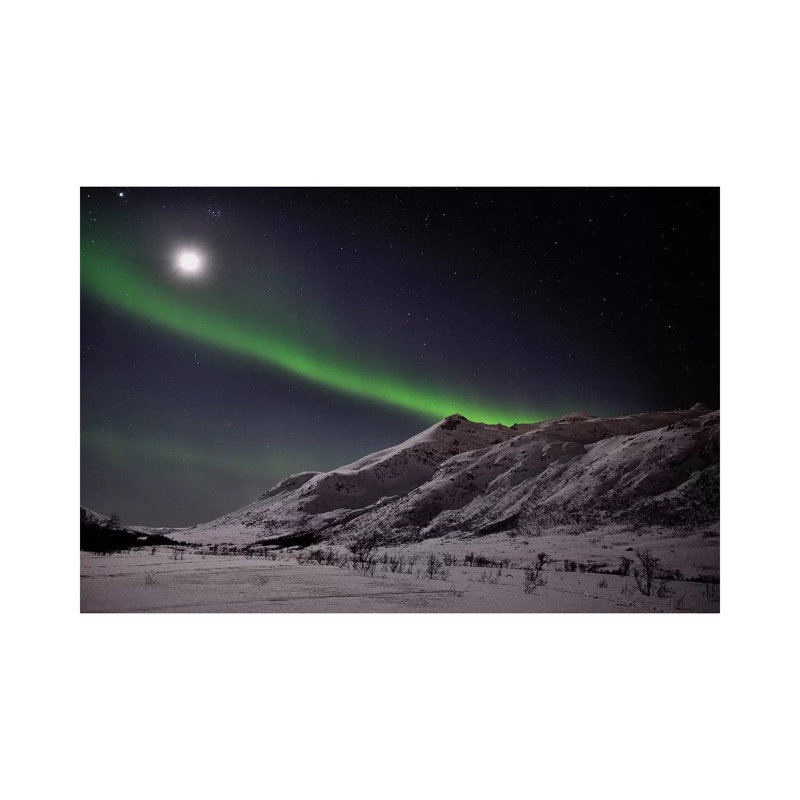 Full Moon and Aurora Borealis 1 Piece Wrapped Canvas Wall Art, 20.32 cm H x 30.48 cm W