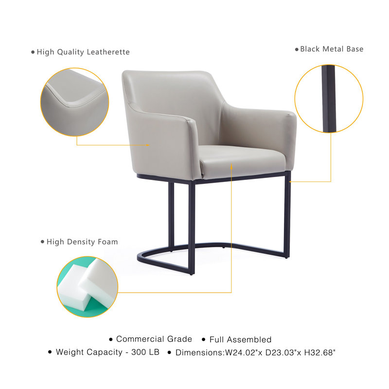 Serena Modern Vegan Leather Upholstered Steel Dining Chair Set in Light Gray, Light Gray