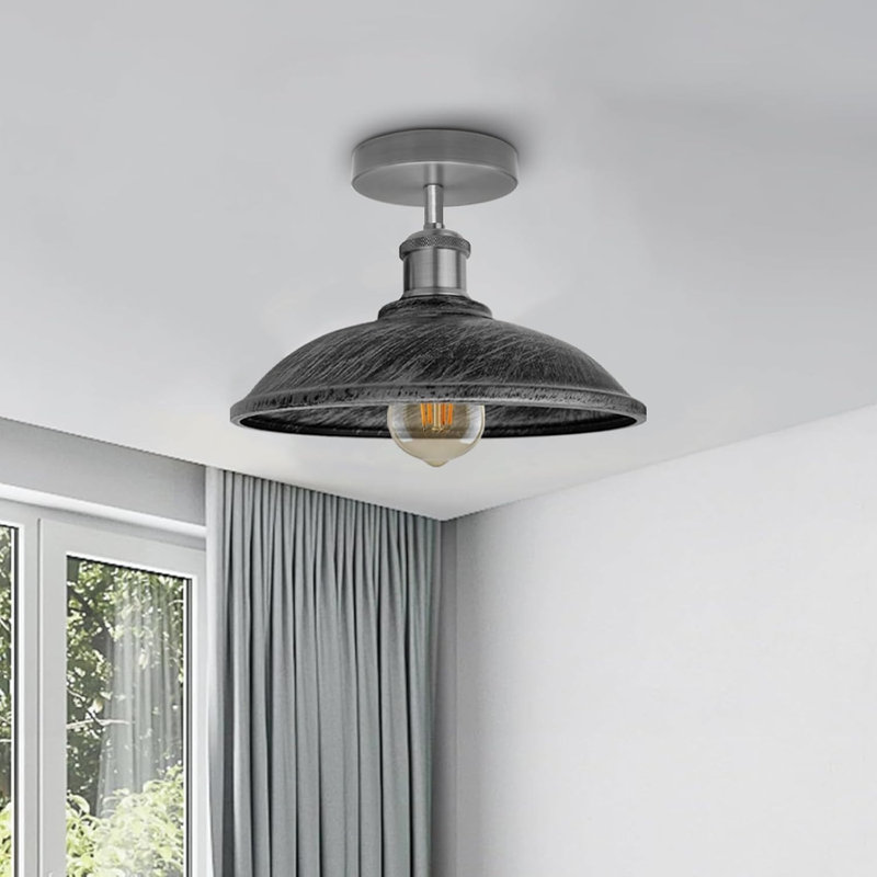 Hana Semi Flush Mount, Satin Nickel, Brushed Silver