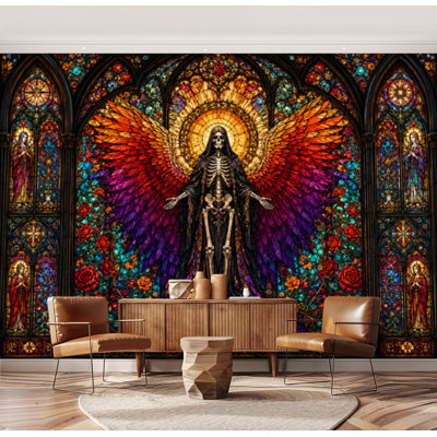 Papier peint adhésif peler et coller jour mort noir clair Suger Skull Glow Dark Church