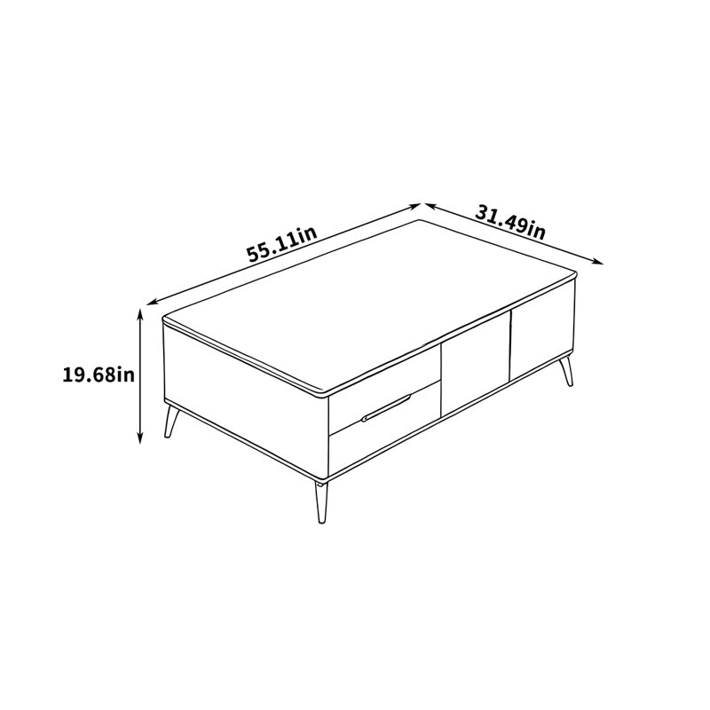 Table basse moderne avec pieds en acier au carbone, H 19,68 po x L 55,11 po x l 31,49 po