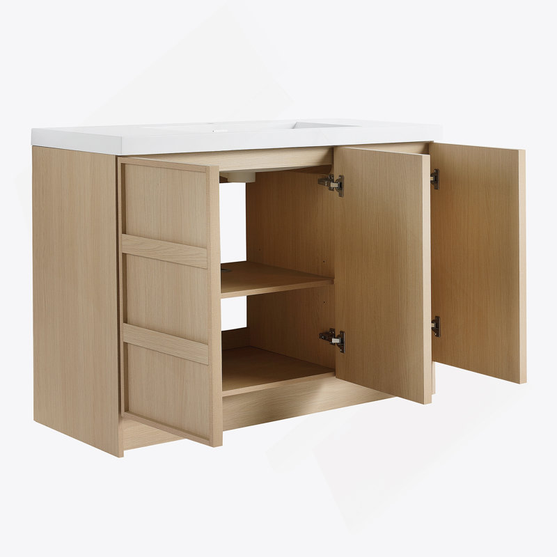 Meuble-lavabo autoportant avec lavabo en résine, portes d'armoire à fermeture en douceur, 48"