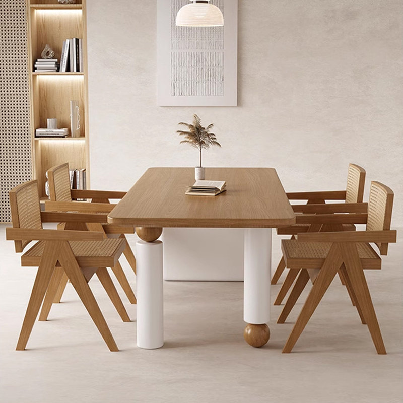 Rectangular Dining Table And Chair Combination 6 - Person Pine Solid Wood Solid Wood Top Three Leg Dining Set
