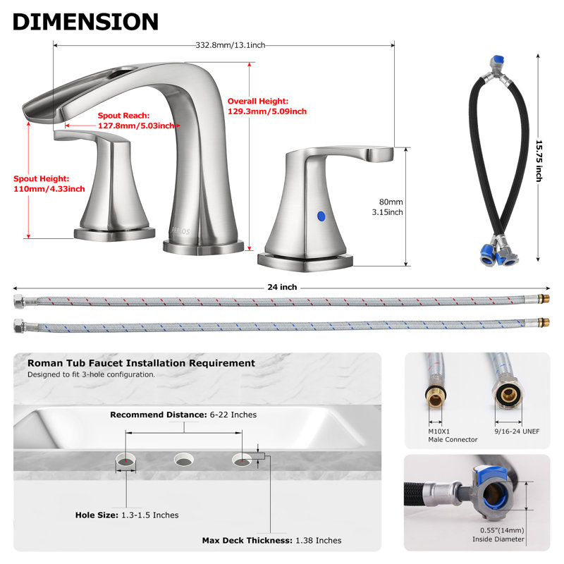 Doris 2-Handle Widespread Roman Tub Faucet, Brushed Nickel