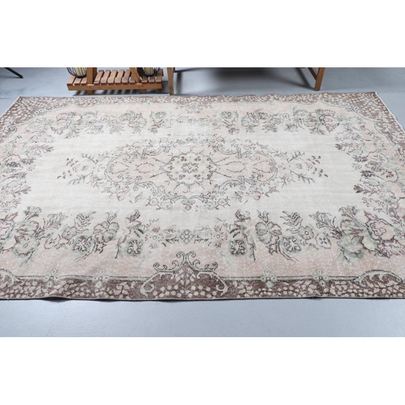Grand tapis turc rétro tissé à la main avec des fibres naturelles pour une décoration bohémienne