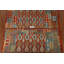 Tapis rouge / bleu / beige en laine tissé à plat à la main Ikat 8 pi 3 po x 11 pi 7 po