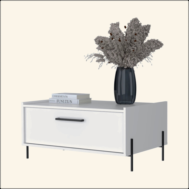 Table basse blanche avec porte rabattable, Blanc