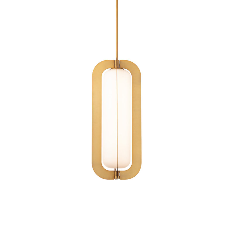 Aged Brass LED Indoor/Outdoor Pendant with Etched Opal Glass