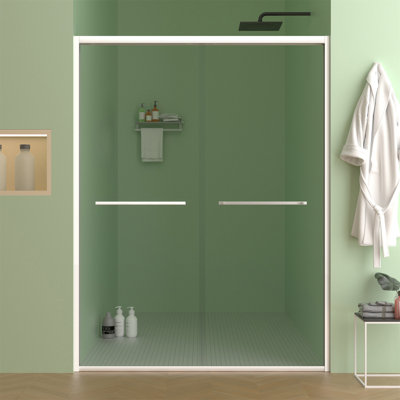 56-60"X70" Aluminum Frame Double Sliding Shower Door,Bypass Bathroom Sliding Door With Premium 5/16" (8Mm) Clear Tempered Glass Hardware Sliding Glass Shower Enclosure Finished