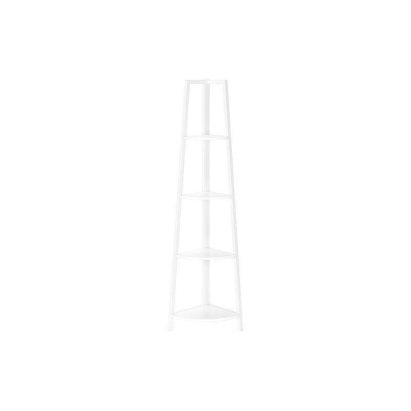 Bibliothèque, bibliothèque, étagère, d'angle, 4 niveaux, H 60 po, bureau, chambre à coucher, stratifié blanc, métal blanc, contemporain, moderne
