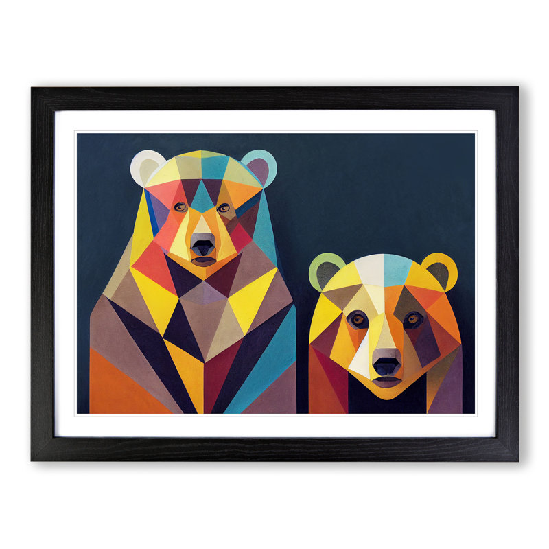 Abstract Bears - Single Picture Frame Print, Black, 46cm H x 64cm W x 2cm D