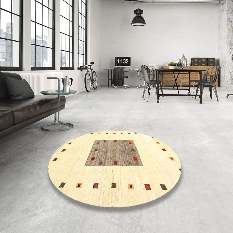 Tapis contemporain beige / gris, Rond 6 pi