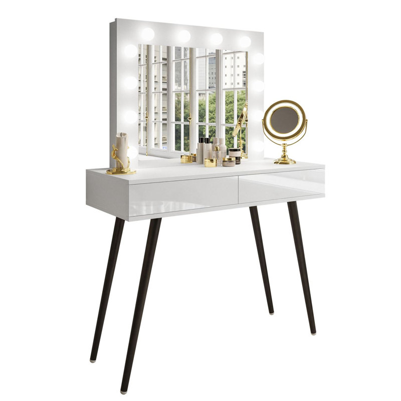 Huntsdale Dressing Table with Mirror, White/Black