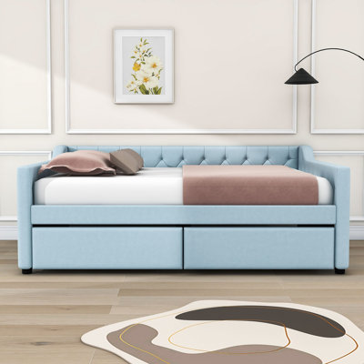 Larianna Full Size Velvet Upholstered Daybed with 2 Drawers -  Mercer41, 5AD736AA048543F495DEE1986B20F0E1