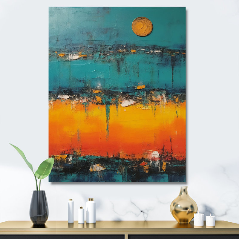 «Abstract Blue Sunset's Embrace» - art mural minimalisme, Toile tendue, H 40 po x l 30 po x P 1,5 po