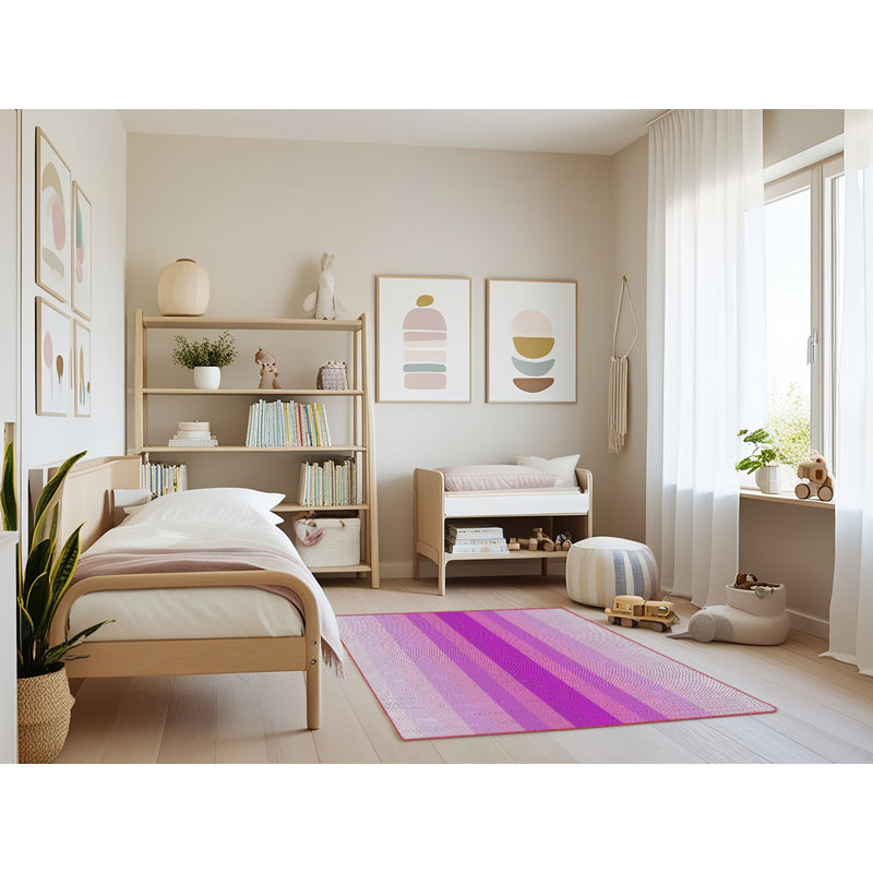 Tapis rose à rayures Khaled, Rectangle 4 pi x 6 pi