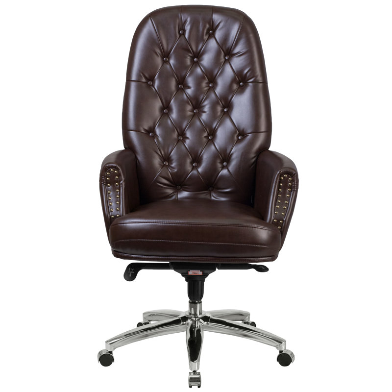 Fauteuil de direction ergonomique en cuir capitonné à dossier haut de 29 po Crafton, Brun