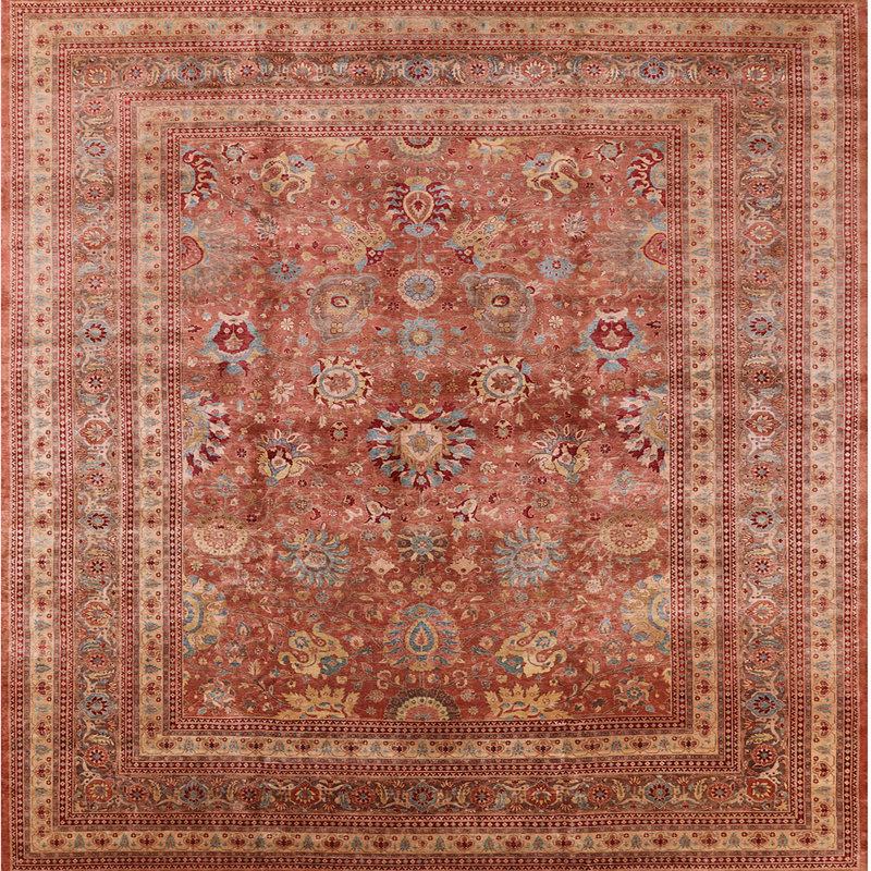 Tapis oriental rouge Chinn, Carré de 6 pi