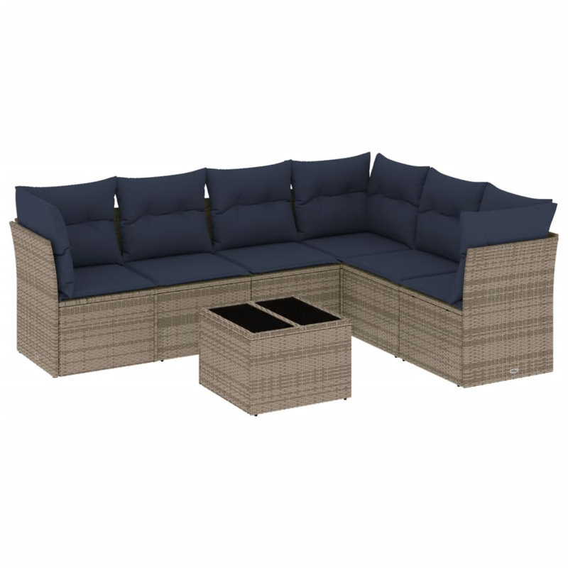 Ensemble de canapé de patio avec coussins 7 pièces Vidaxl, Gris, Marine