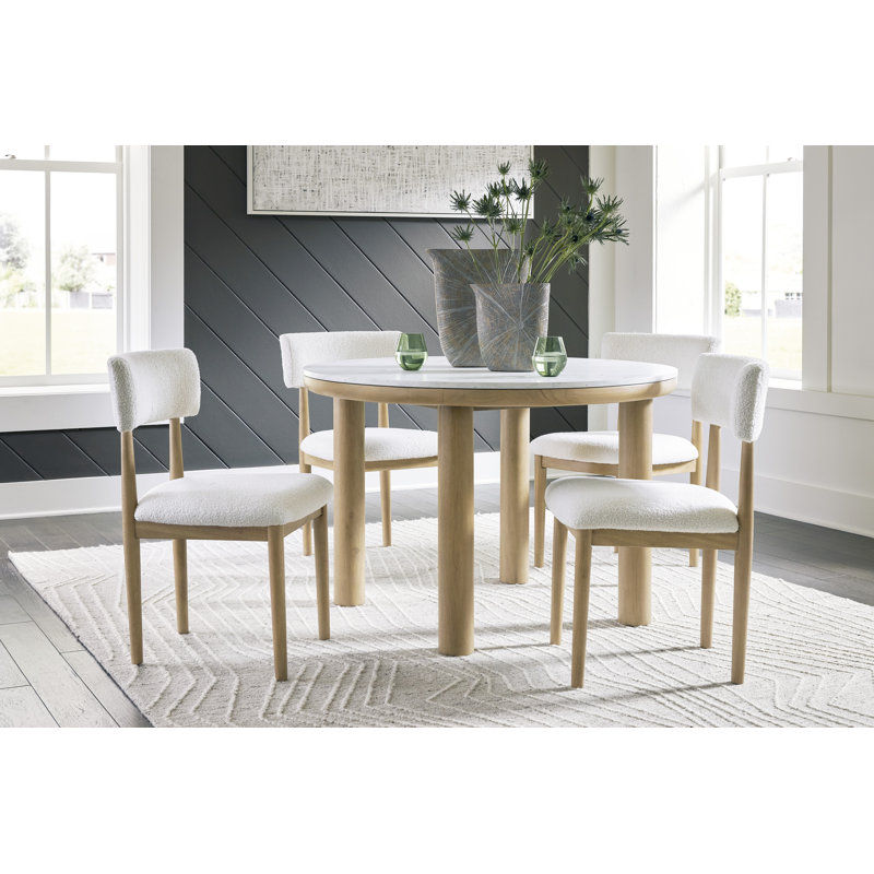 Table de salle à manger Xandrum et 4 chaises, Brun, Blanc / Brun