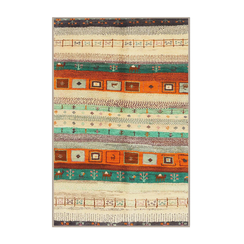 Tapis orange/beige/vert contemporain, Rectangle 5 pi x 7 pi