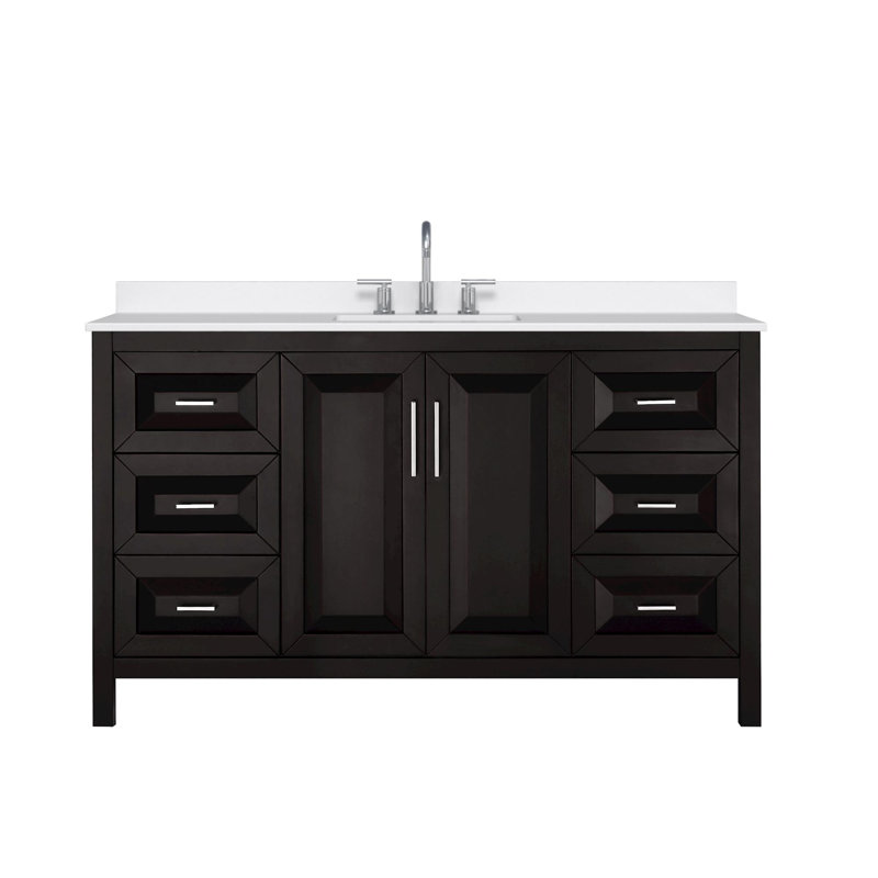 Daria 60 in. Vanity, White Quartz, Brown, Polished Chrome