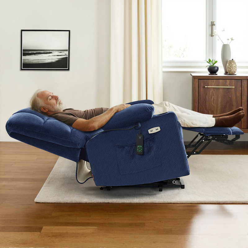 Nihat   Lay Flat Dual Motor Power Recliner Lift Chair with Massage and Heat, Navy Blue 100% Polyester
