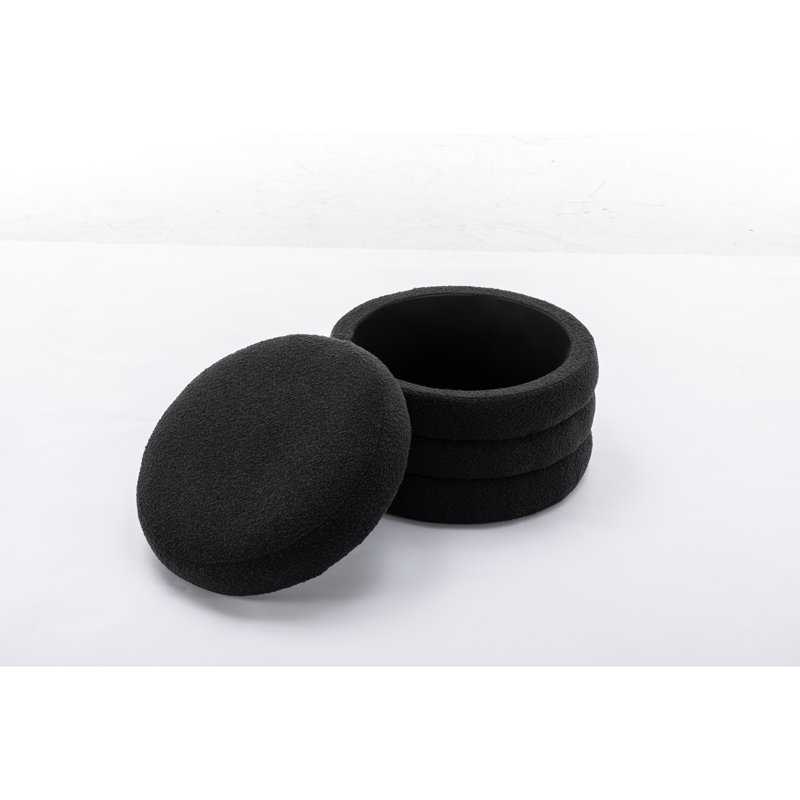 Tomkiel Round Storage Ottoman, Black Boucle
