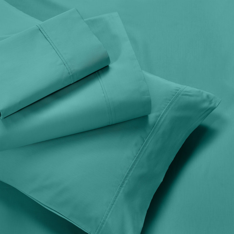 Superior 600 Thread Count Cotton Blend Solid Deep Pocket Bed Sheet Set, Queen Sheet Set, Teal