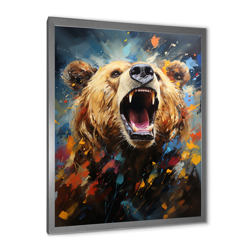 «Expressionist Grizzly Bear», impression sur toile, H 44 po x l 34 po x P 1,5 po, Cadre photo argenté
