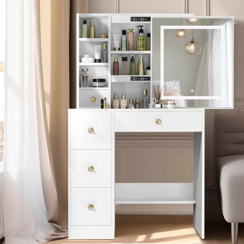 Meuble-lavabo blanc avec miroir et lumières Wrought Studio ™