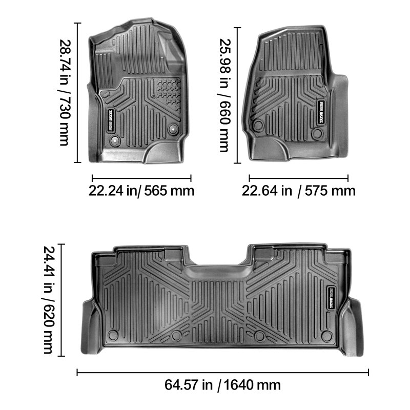Tapis de sol automobile pour Ford F-250 / F-350 / F-450 2017-2022 3 pièces