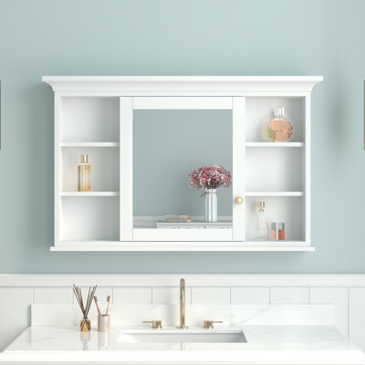 Armoire à pharmacie en bois massif avec cadre en bois massif 30 "H avec miroir et tablettes