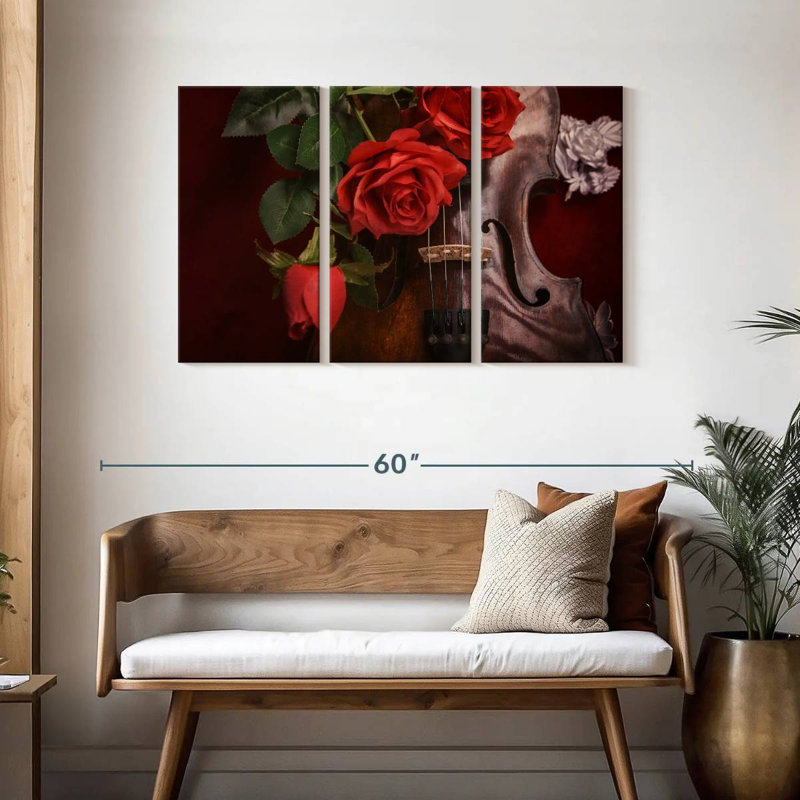 Abarca roses et violon, H 28 po x l 45 po