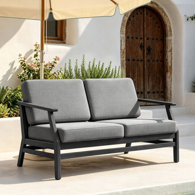 Causeuse d'extérieur en bois de teck avec coussin et accoudoirs Clinkscales