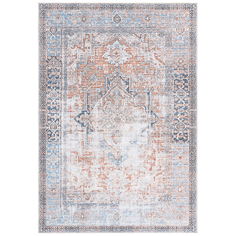 Vodeerick Orlando Felt/Velvet/Laminated Film Machine Washable Southwestern Rug in Orange/Blue, Rectangle 5'3" x 7'6"