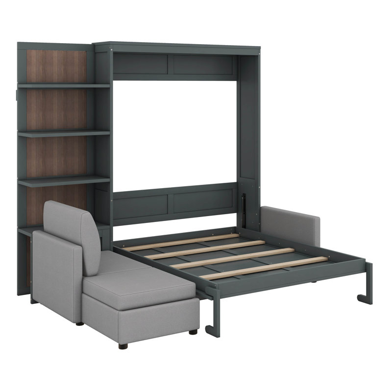 Grand lit escamotable avec canapé, grand lit escamotable avec canapé, gris