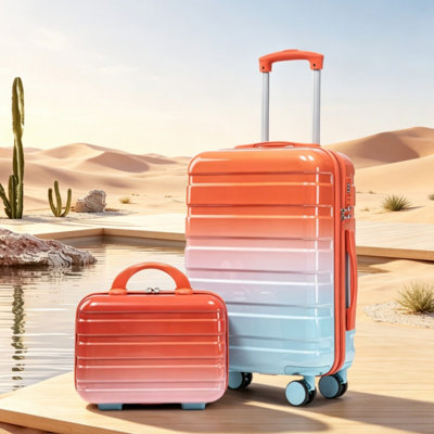 2-Piece PC Luggage Set, 14"/20" Gradient Color Carry On Suitcase with Silent Spinner Wheels and Security Combination Lock, Blue and Red