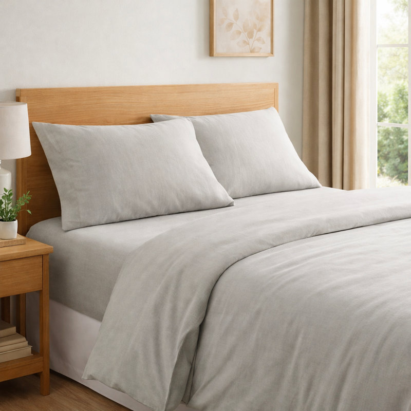 100% Cotton Standard Sheet Set, King Sheet Set + Fitted Sheet + 2 Pillowcases, Light Gray
