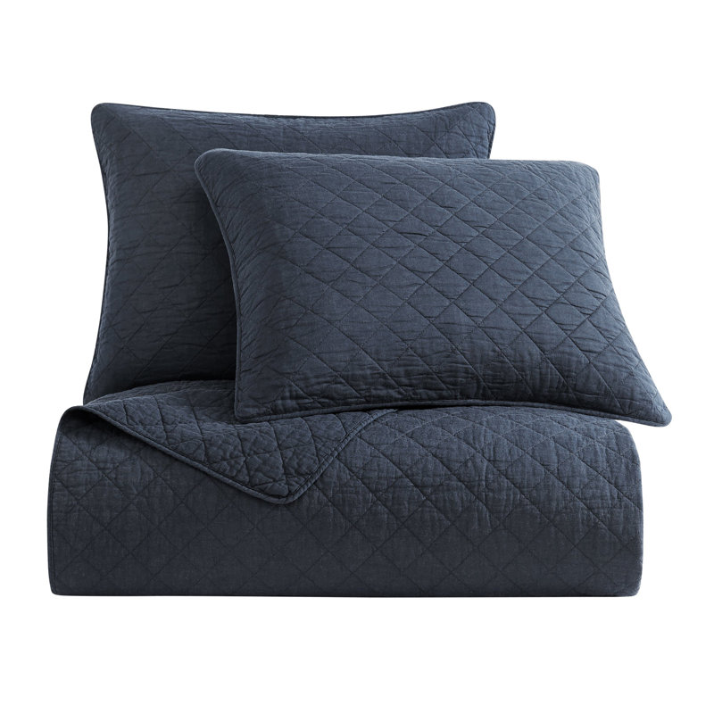 Navy Full Cotton Diamond Quilted Quilt Set