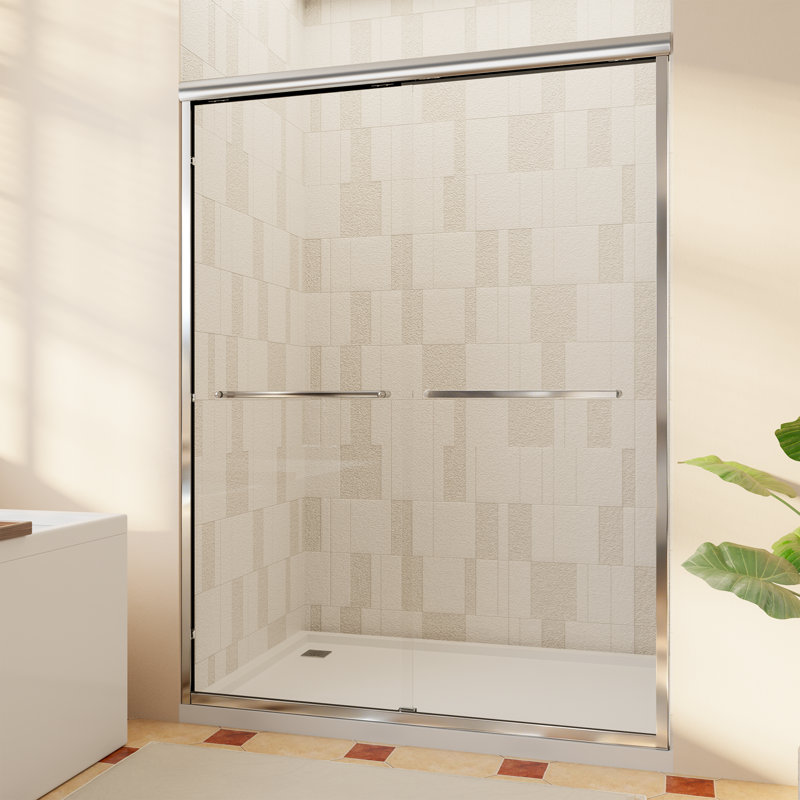 50-54" W x 70" H Double Sliding Frame Shower Door with 1/4"（6mm） Clear Tempered Glass, Chrome, Chrome, 50" - 54" W x 70'' H