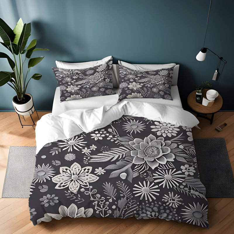 Floral Duvet Cover, King Duvet Cover + 2 King Shams