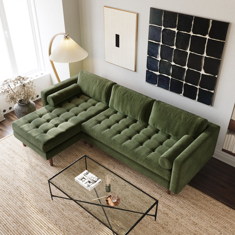 Napa 104.5" Velvet Sectional Sofa, Distressed Green Velvet, Left Hand Facing