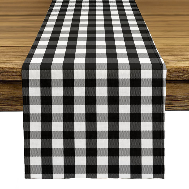 Ines Picnic Check Milliken Signature Table Runner, 72" L x 12" W, Black