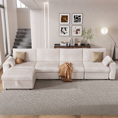 4 Seat Modular Sectional Sofa, Corduroy Couch With Storage Ottoman, Oversized Seat Cushion, Modular Design For Flexible Combinations, No-Tool Assembly by Mercer41