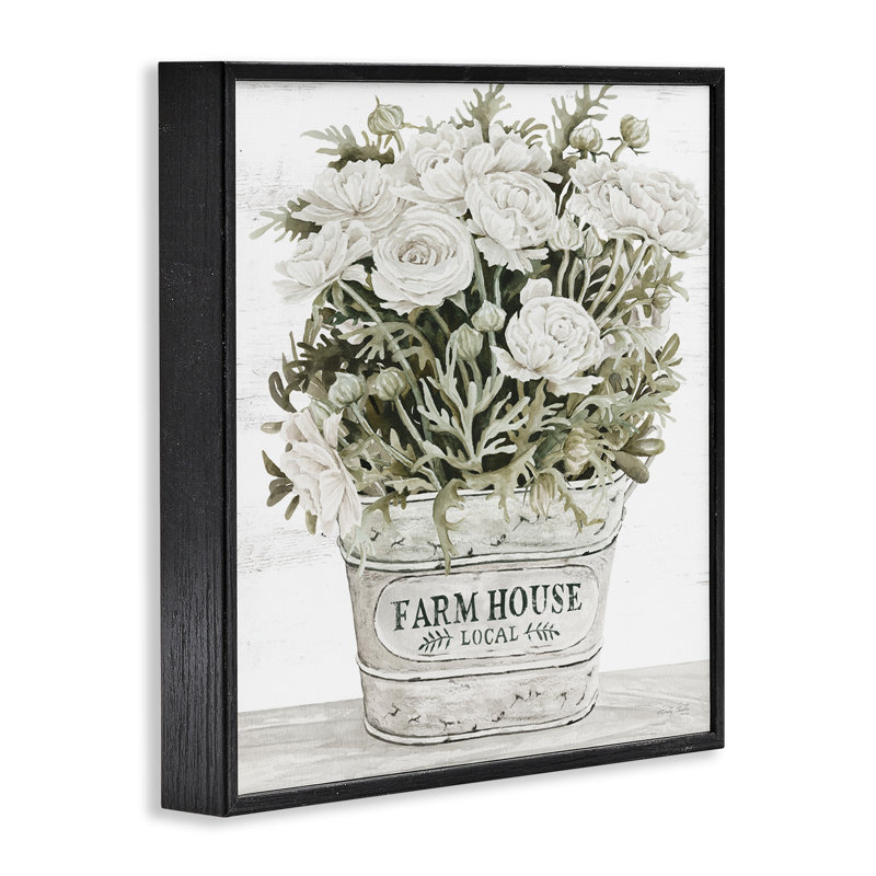 Jardinière Farmhouse White Rose, Giclée encadrée noir minuit, H 24 po x l 24 po x P 1,5 po