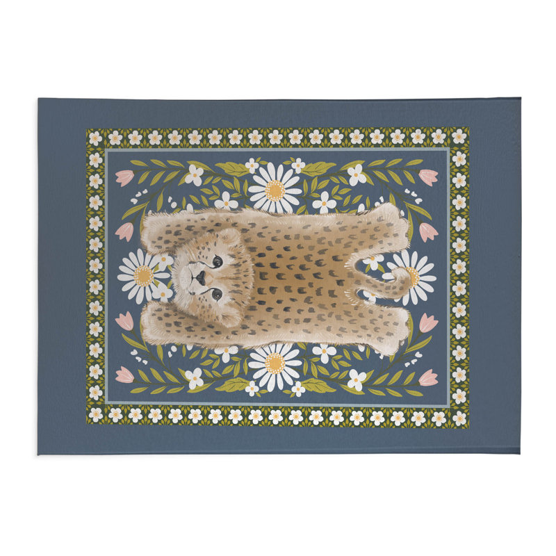 Dormer Lying Leopard Flowers Blue Indoor Doormat, Slate, 24" W x 36" L