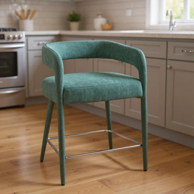 Chaise de bar 25 po à hauteur de comptoir en métal et tissu bleu sarcelle